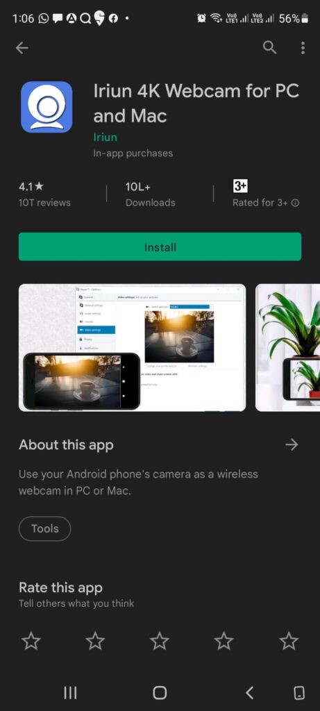 Iriun webcam on play store