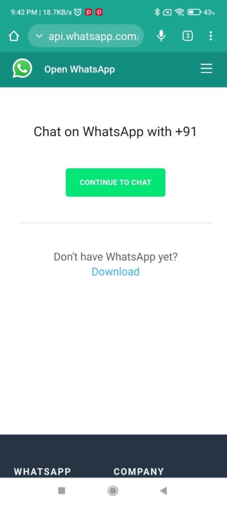 WhatsApp message without saving contact